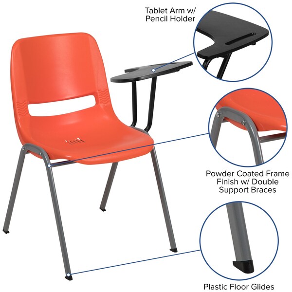 Flash Furniture Orange Tablet Arm Chair, PK5 - 5-RUT-EO1-OR-LTAB-GG