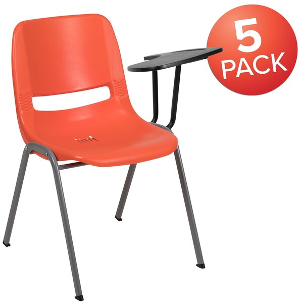 Flash Furniture Orange Tablet Arm Chair, PK5 - 5-RUT-EO1-OR-LTAB-GG
