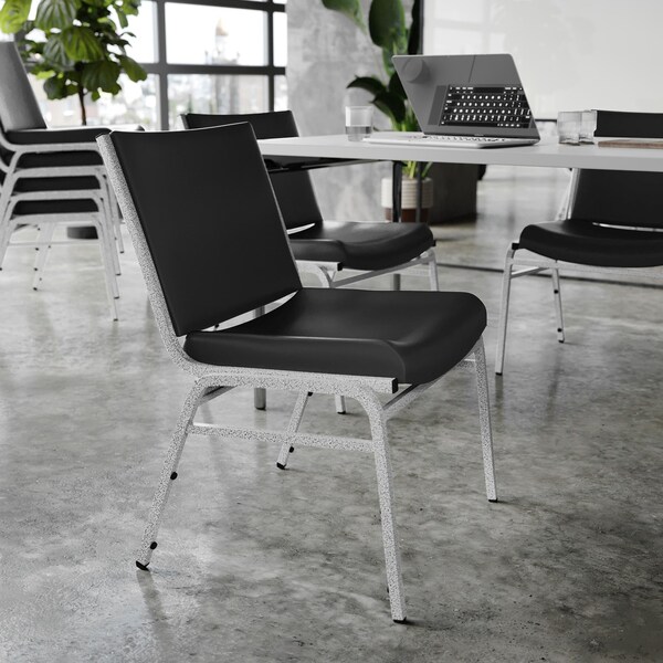 Flash Furniture HERCULES Big & Tall 1000 lb. Rated Black Vinyl Stack Chair - XU-60555-BLK-VYL-GG