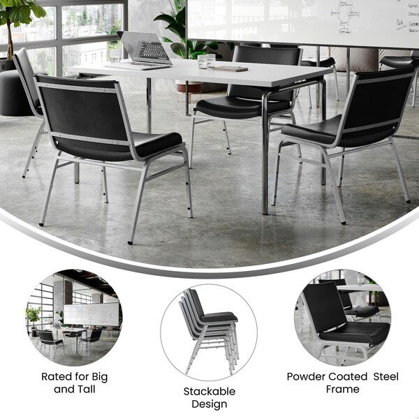 Flash Furniture HERCULES Big & Tall 1000 lb. Rated Black Vinyl Stack Chair - XU-60555-BLK-VYL-GG
