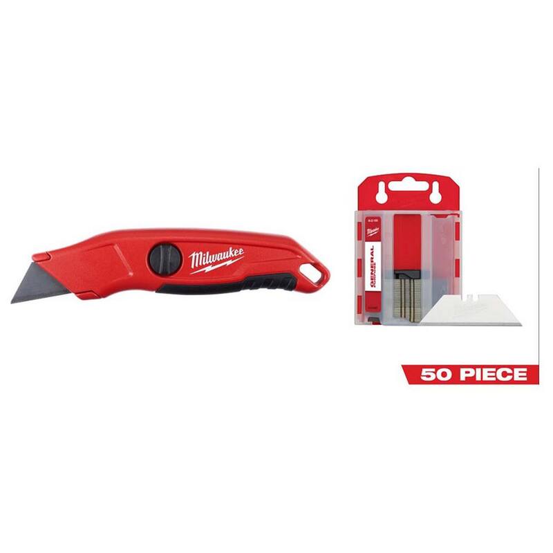 Milwaukee Fixed Blade Utility Knife with General Purpose Blade with General Purpose Utility Blade (50-Pack) (2-Piece) - 48-22-1513-48-22-1950