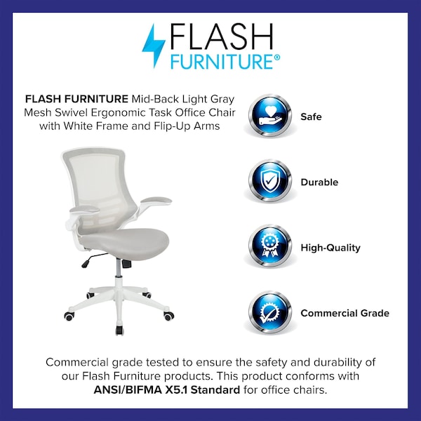 Flash Furniture Light Gray Mesh Mid-Back Chair - BL-X-5M-WH-GY-GG