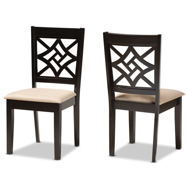 Baxton Studio Nicolette Modern and Contemporary Sand Fabric and Dark Brown Finished Wood 2-Piece Dining Chair Set - 176-11386-ZORO