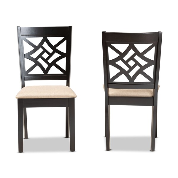 Baxton Studio Nicolette Modern and Contemporary Sand Fabric and Dark Brown Finished Wood 2-Piece Dining Chair Set - 176-11386-ZORO