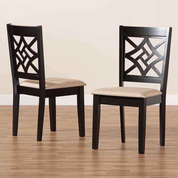 Baxton Studio Nicolette Modern and Contemporary Sand Fabric and Dark Brown Finished Wood 2-Piece Dining Chair Set - 176-11386-ZORO