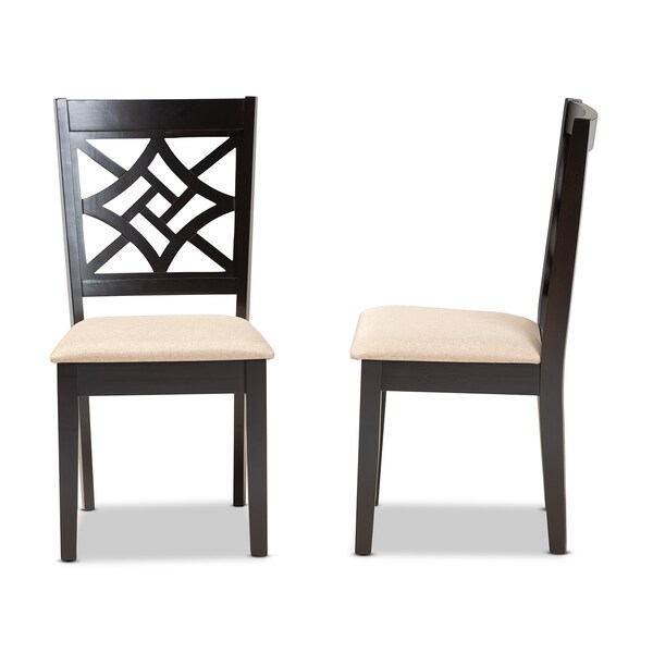 Baxton Studio Nicolette Modern and Contemporary Sand Fabric and Dark Brown Finished Wood 2-Piece Dining Chair Set - 176-11386-ZORO