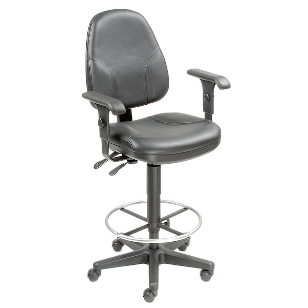 Interion By Global Industrial Interion Leather Operator Stool with Arms, 360 Degree Footrest, Black - 506757