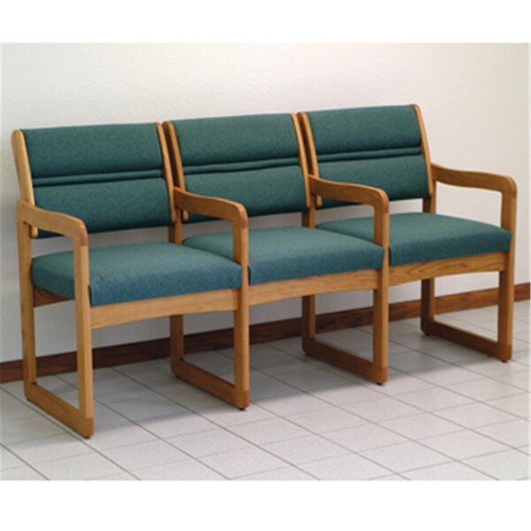 Wooden Mallet Valley Three Seat Chair with Center Arms in Medium Oak - Foliage Green - DW1-3MOFG