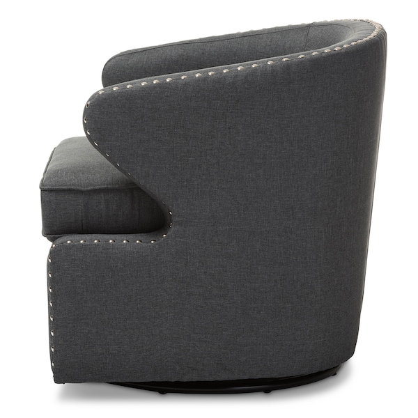 Baxton Studio Finley Mid-century Modern Grey Upholstered Swivel Armchair - 123-6951