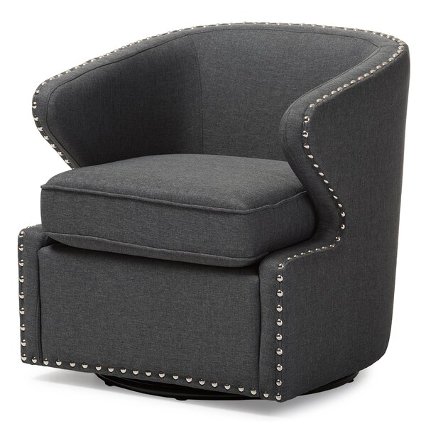 Baxton Studio Finley Mid-century Modern Grey Upholstered Swivel Armchair - 123-6951