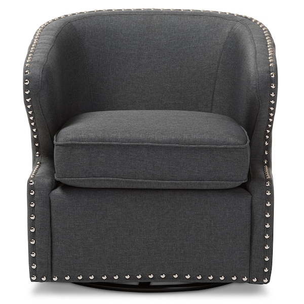 Baxton Studio Finley Mid-century Modern Grey Upholstered Swivel Armchair - 123-6951