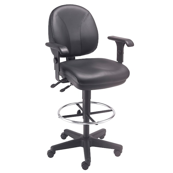 Interion By Global Industrial Interion Leather Task Stool with Arms, 360 Degree Footrest, Black - 506755