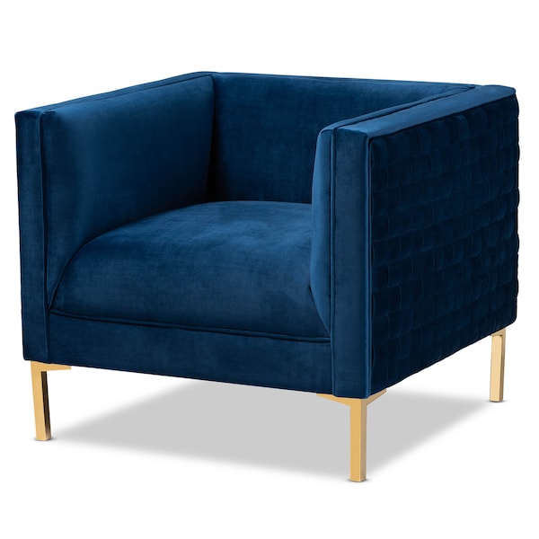 Baxton Studio Seraphin Navy Blue Velvet Upholstered Gold Finished Armchair - 157-9794