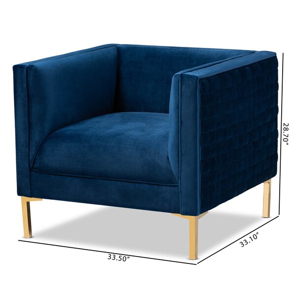 Baxton Studio Seraphin Navy Blue Velvet Upholstered Gold Finished Armchair - 157-9794