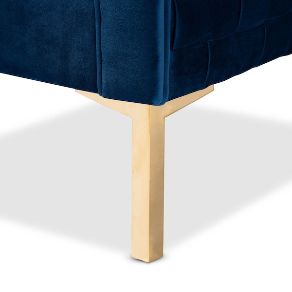 Baxton Studio Seraphin Navy Blue Velvet Upholstered Gold Finished Armchair - 157-9794