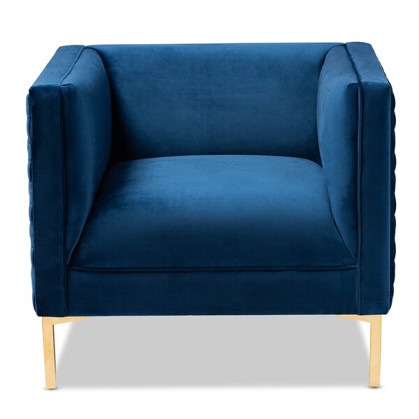 Baxton Studio Seraphin Navy Blue Velvet Upholstered Gold Finished Armchair - 157-9794
