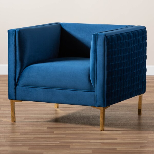 Baxton Studio Seraphin Navy Blue Velvet Upholstered Gold Finished Armchair - 157-9794