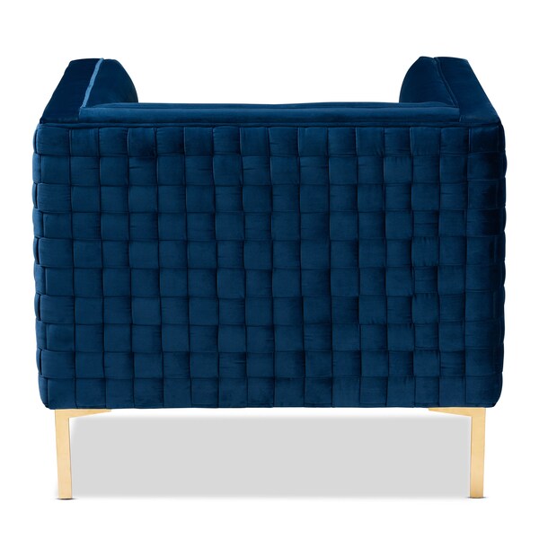 Baxton Studio Seraphin Navy Blue Velvet Upholstered Gold Finished Armchair - 157-9794