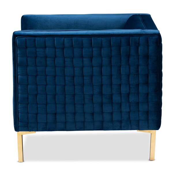 Baxton Studio Seraphin Navy Blue Velvet Upholstered Gold Finished Armchair - 157-9794
