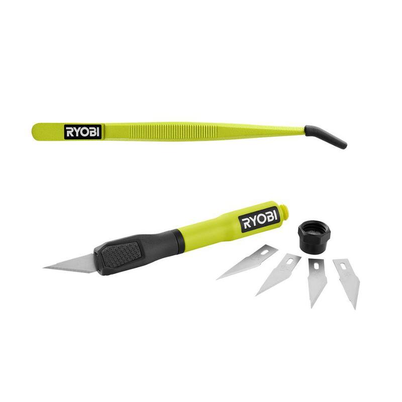RYOBI 2-in-1 Hobby Knife w/ Blade Storage With 6 in. Silicone Tipped Tweezers - RHCKP03-RHPTW01