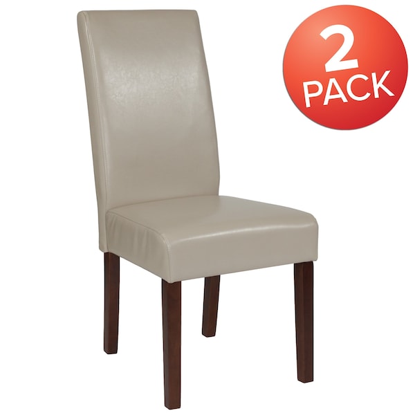 Flash Furniture Greenwich Series Beige Leather Parsons Chair - 2-QY-A37-9061-BGL-GG