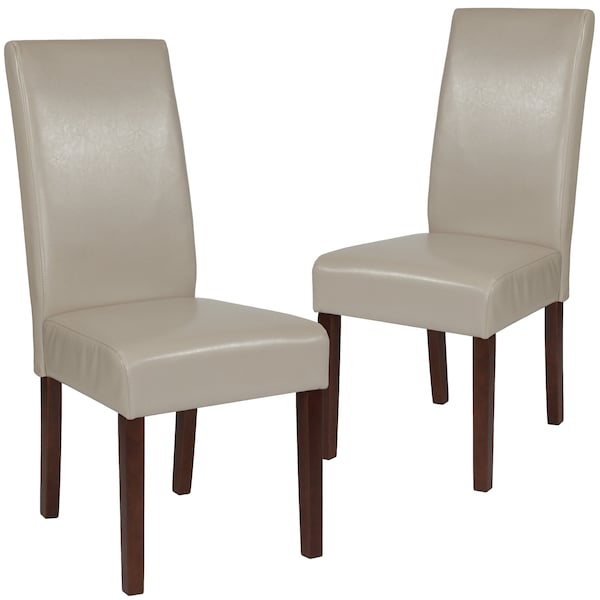 Flash Furniture Greenwich Series Beige Leather Parsons Chair - 2-QY-A37-9061-BGL-GG