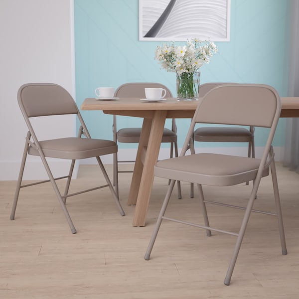 Flash Furniture HERCULES Series Double Braced Gray Vinyl Folding Chair - 4-HA-F003D-GY-GG