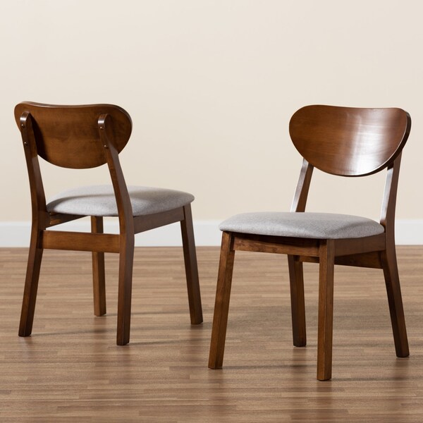 Baxton Studio Damara Mid-Century Modern Grey Fabric and Walnut Brown Finished Wood 2-Piece Dining Chair Set - 183-11645-ZORO