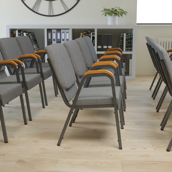 Flash Furniture Gray Fabric Stackable Church Chair with Arms - XU-DG-60156-GY-GG