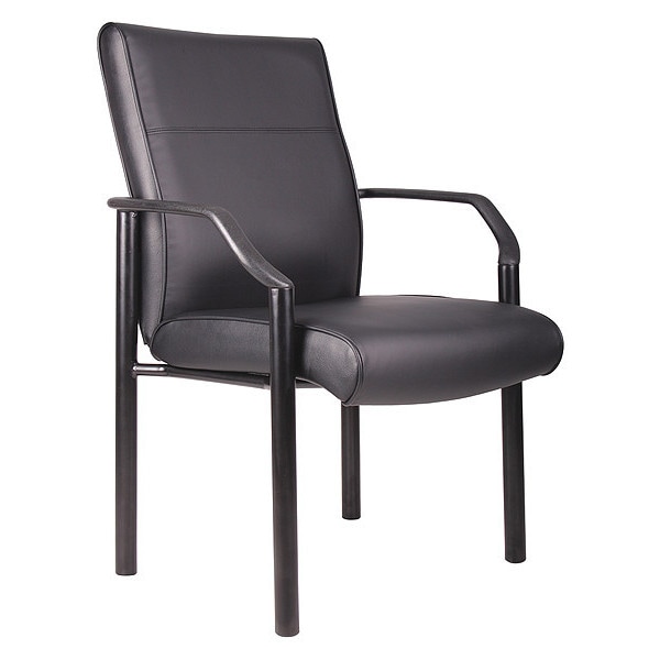 Boss Guest Chair, Black Back, 26 in W 25-1/2" L 35-1/2" H, Fixed, Leather Seat - B689