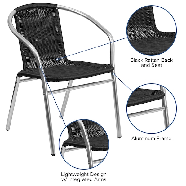 Flash Furniture Contemporary Restaurant Stack Chair, Aluminum and Black Seat, Black Back, 21.75 W 22" L 29 H - TLH-020-BK-GG