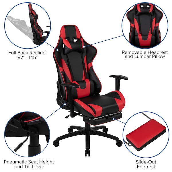Flash Furniture Red Reclining Gaming Chair with Footrest - CH-187230-RED-GG