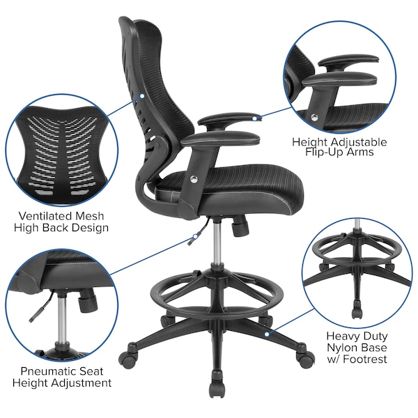 Flash Furniture Drafting Chair Black Mesh Drafting Chair, Mesh, Black - BL-LB-8816D-GG