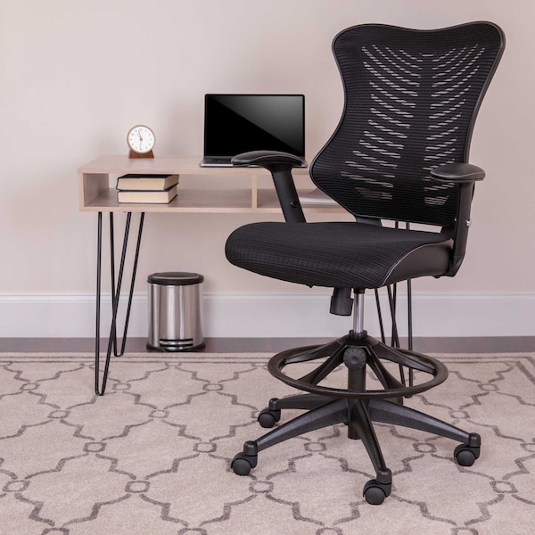 Flash Furniture Drafting Chair Black Mesh Drafting Chair, Mesh, Black - BL-LB-8816D-GG