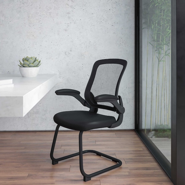 Flash Furniture Black Mesh Sled Base Side Reception Chai - BL-ZP-8805C-GG