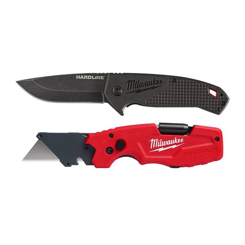 Milwaukee 3 in. Hardline D2 Steel Smooth Blade Pocket Folding Knife and FASTBACK 6-In-1 Folding Utility Knife - 48-22-1994-48-22-1505