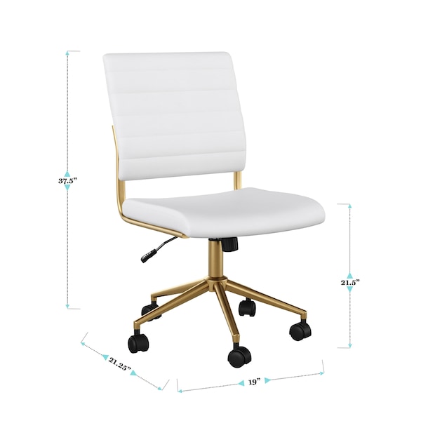Martha Stewart Ivy Upholstered Office Chair in White/Polished Brass - CH-220921-1-WH-GLD-MS