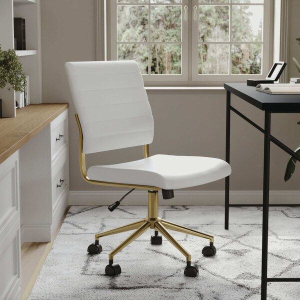 Martha Stewart Ivy Upholstered Office Chair in White/Polished Brass - CH-220921-1-WH-GLD-MS