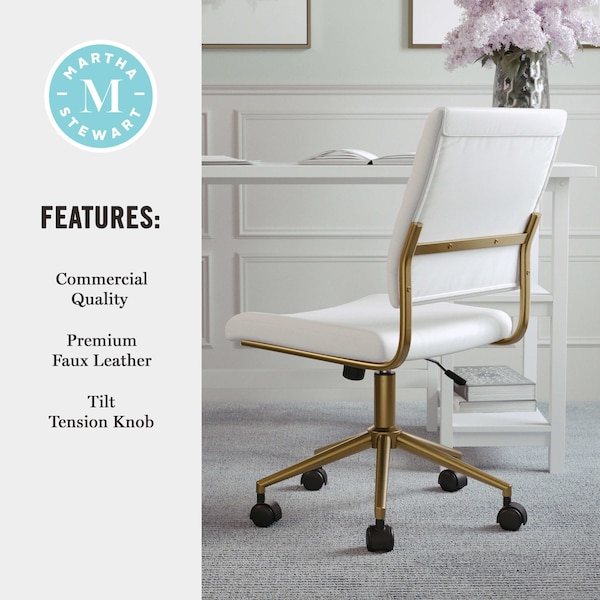 Martha Stewart Ivy Upholstered Office Chair in White/Polished Brass - CH-220921-1-WH-GLD-MS