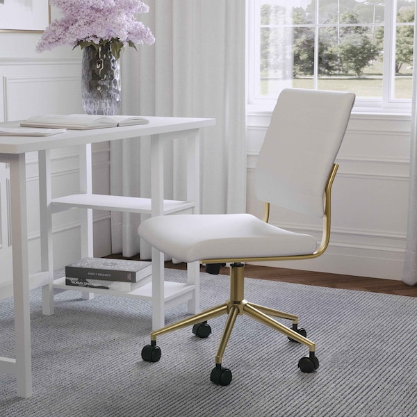 Martha Stewart Ivy Upholstered Office Chair in White/Polished Brass - CH-220921-1-WH-GLD-MS
