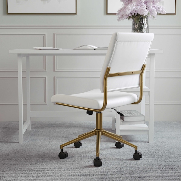 Martha Stewart Ivy Upholstered Office Chair in White/Polished Brass - CH-220921-1-WH-GLD-MS