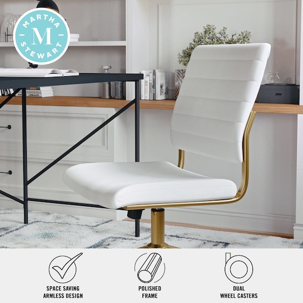 Martha Stewart Ivy Upholstered Office Chair in White/Polished Brass - CH-220921-1-WH-GLD-MS