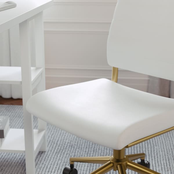 Martha Stewart Ivy Upholstered Office Chair in White/Polished Brass - CH-220921-1-WH-GLD-MS