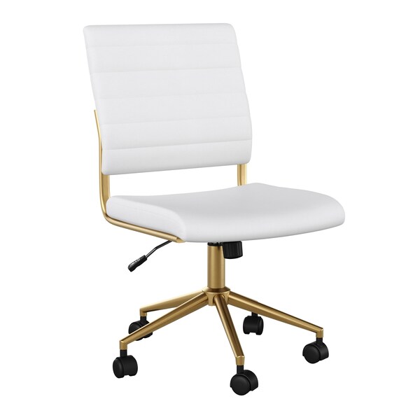 Martha Stewart Ivy Upholstered Office Chair in White/Polished Brass - CH-220921-1-WH-GLD-MS
