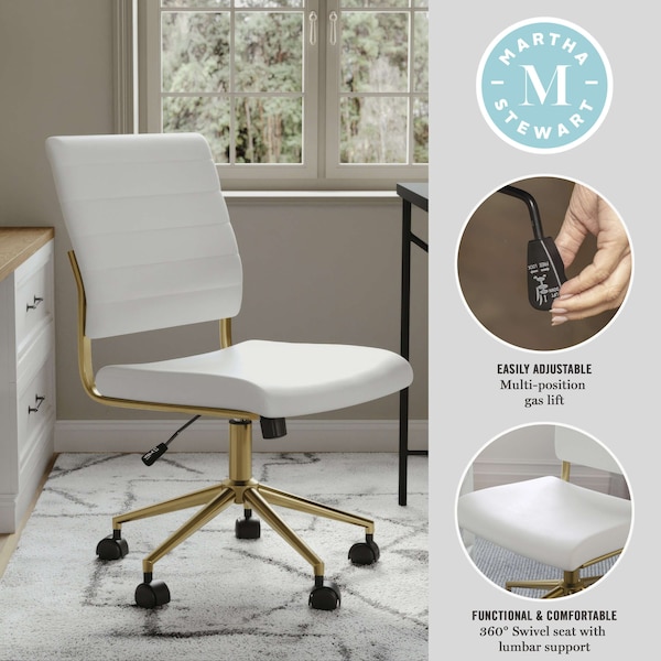 Martha Stewart Ivy Upholstered Office Chair in White/Polished Brass - CH-220921-1-WH-GLD-MS