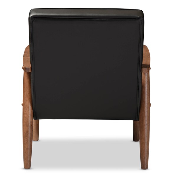 Baxton Studio Sorrento Black Faux Leather Upholstered Wooden Lounge Chair - 122-6764