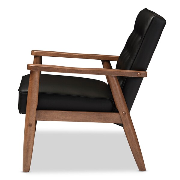 Baxton Studio Sorrento Black Faux Leather Upholstered Wooden Lounge Chair - 122-6764