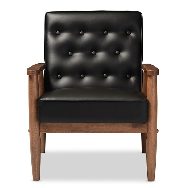 Baxton Studio Sorrento Black Faux Leather Upholstered Wooden Lounge Chair - 122-6764