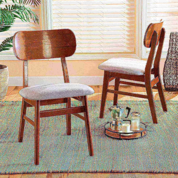 Baxton Studio Euclid Mid-Century Modern Grey Fabric and Walnut Brown Finished Wood 2-Piece Dining Chair Set - 184-11647-ZORO