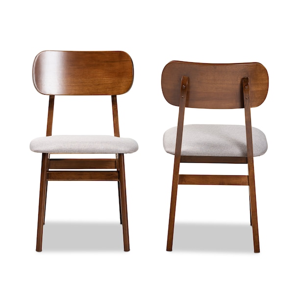 Baxton Studio Euclid Mid-Century Modern Grey Fabric and Walnut Brown Finished Wood 2-Piece Dining Chair Set - 184-11647-ZORO